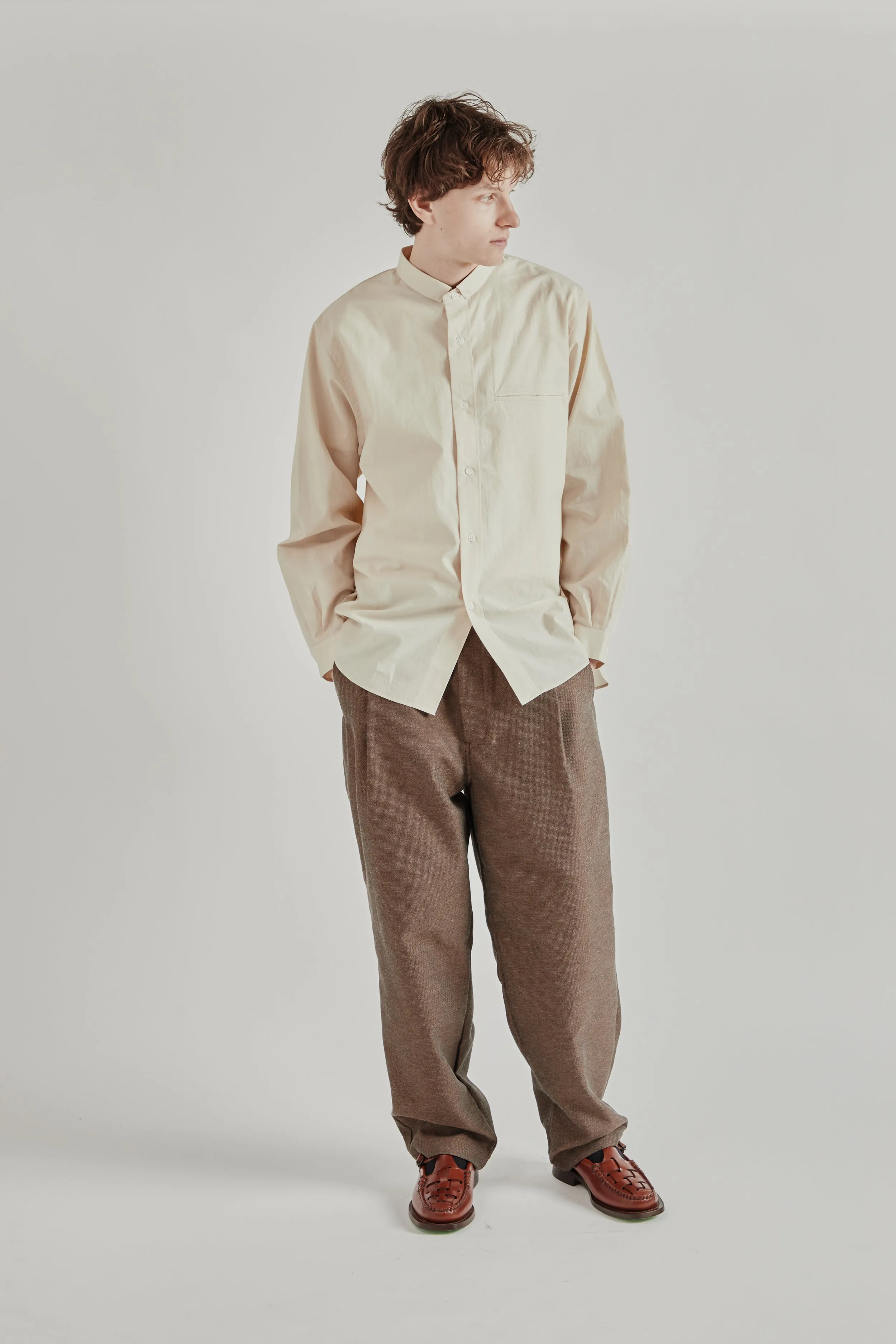 Linen Mixed Narrow Collar Shirt - Light Beige sold by Wallace Mercantile product image thumbnail 2