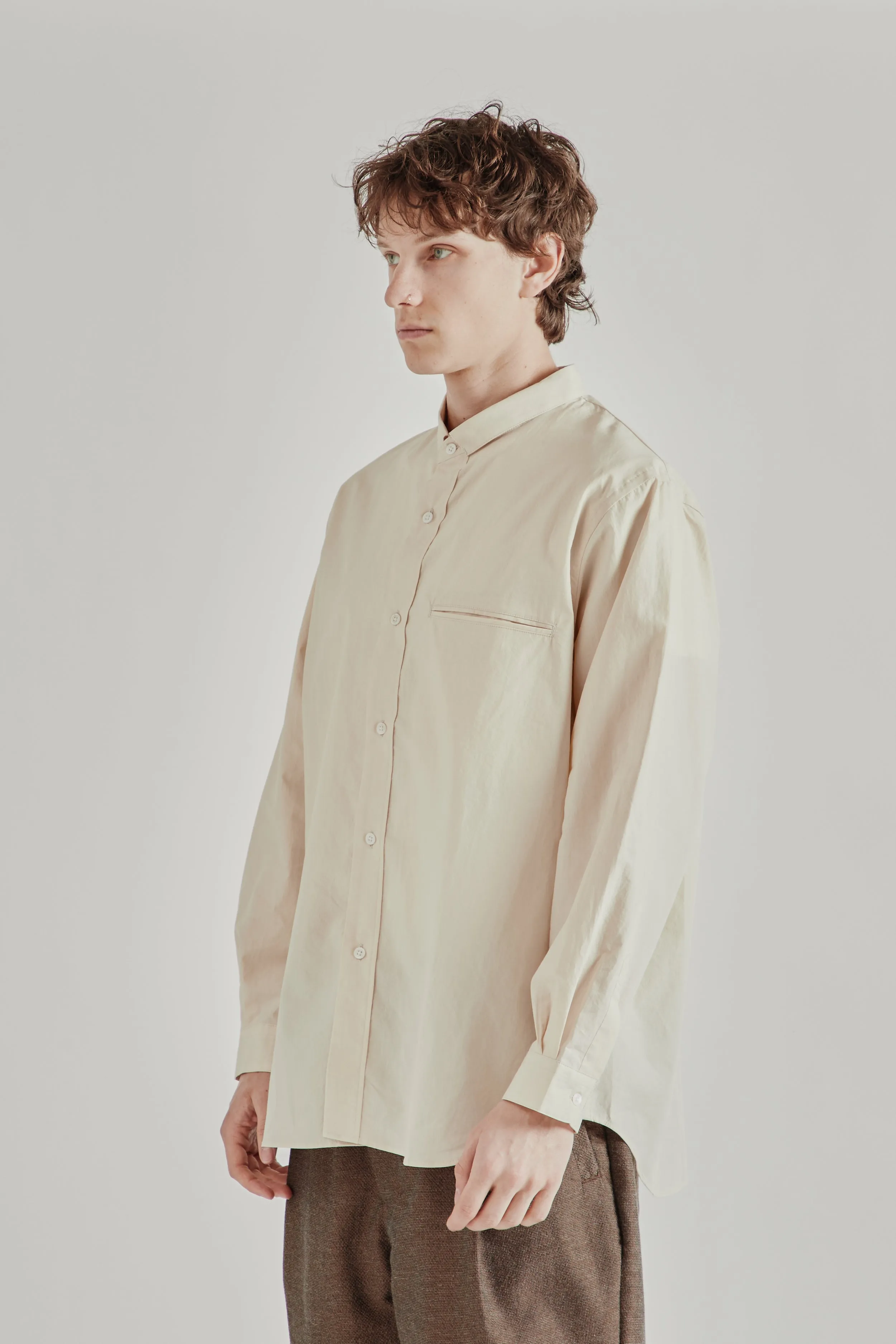 Linen Mixed Narrow Collar Shirt - Light Beige sold by Wallace Mercantile product image thumbnail 4