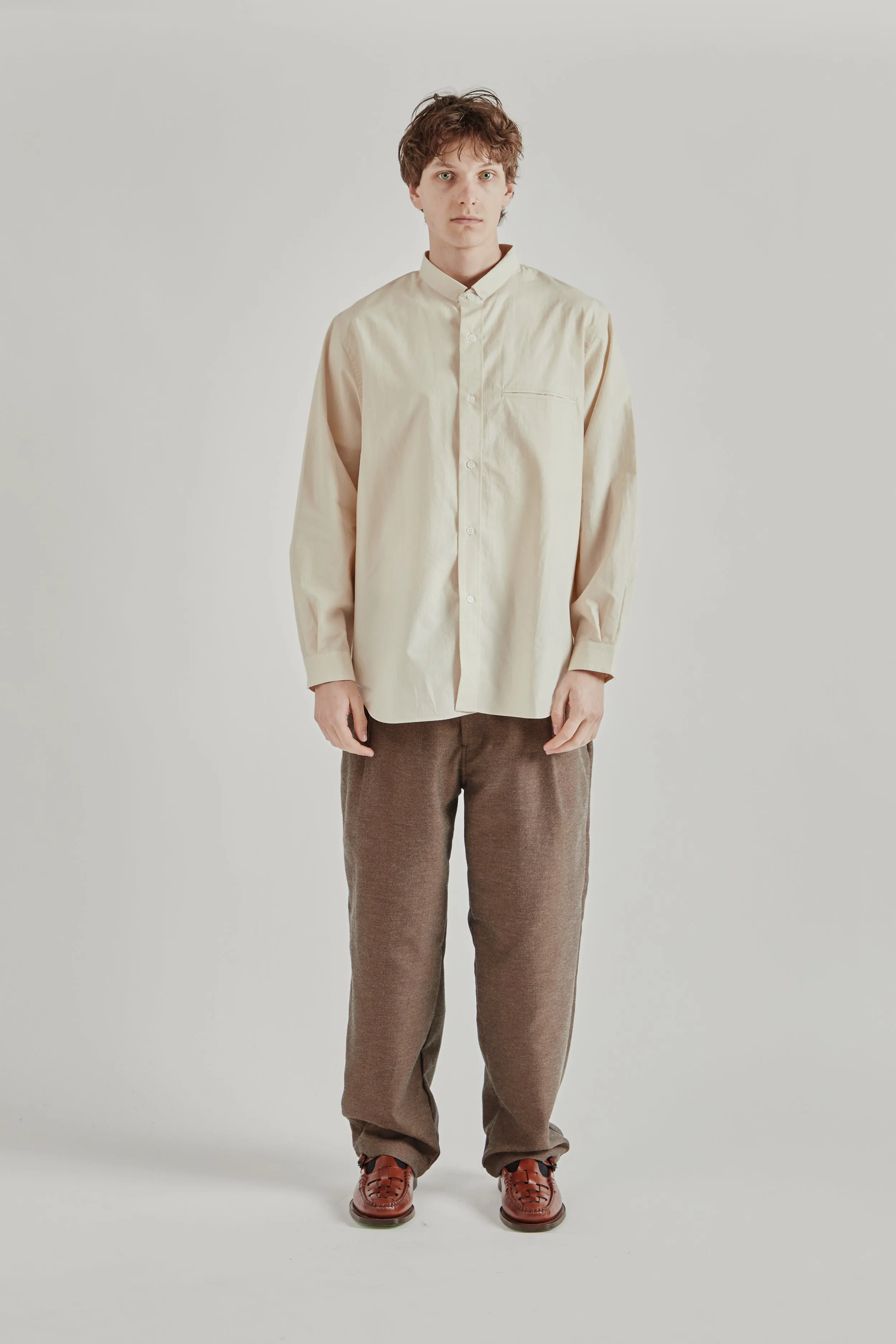 Linen Mixed Narrow Collar Shirt - Light Beige sold by Wallace Mercantile product image thumbnail 3