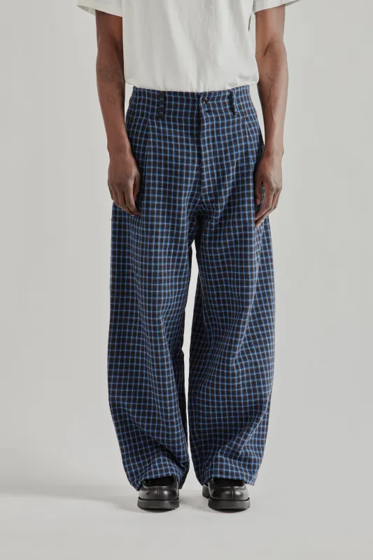 Wide Leg Pleated Trouser - Navy Check made by Nicholas Daley