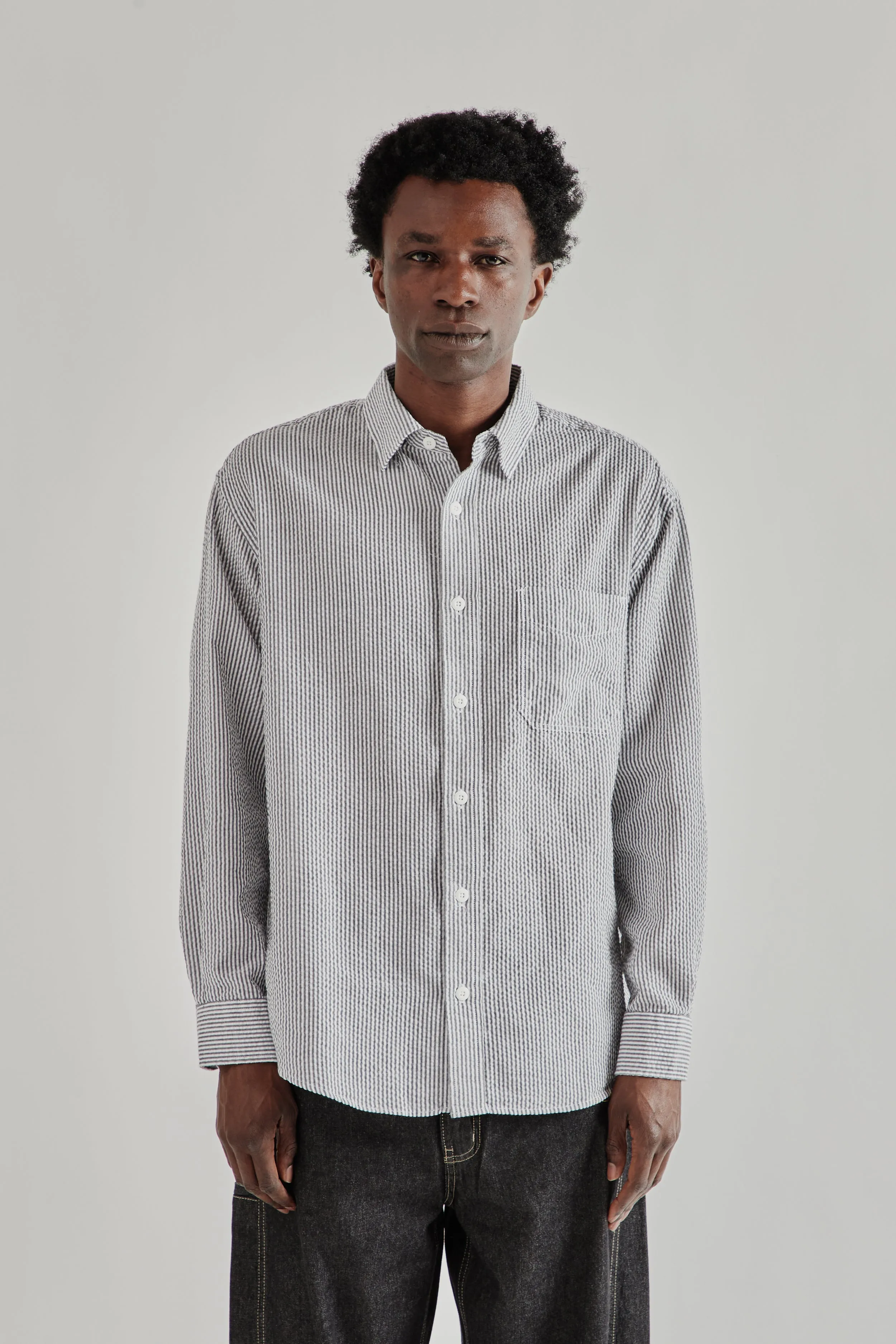 OG Stripe Seersucker Shirt - Black sold by Wallace Mercantile