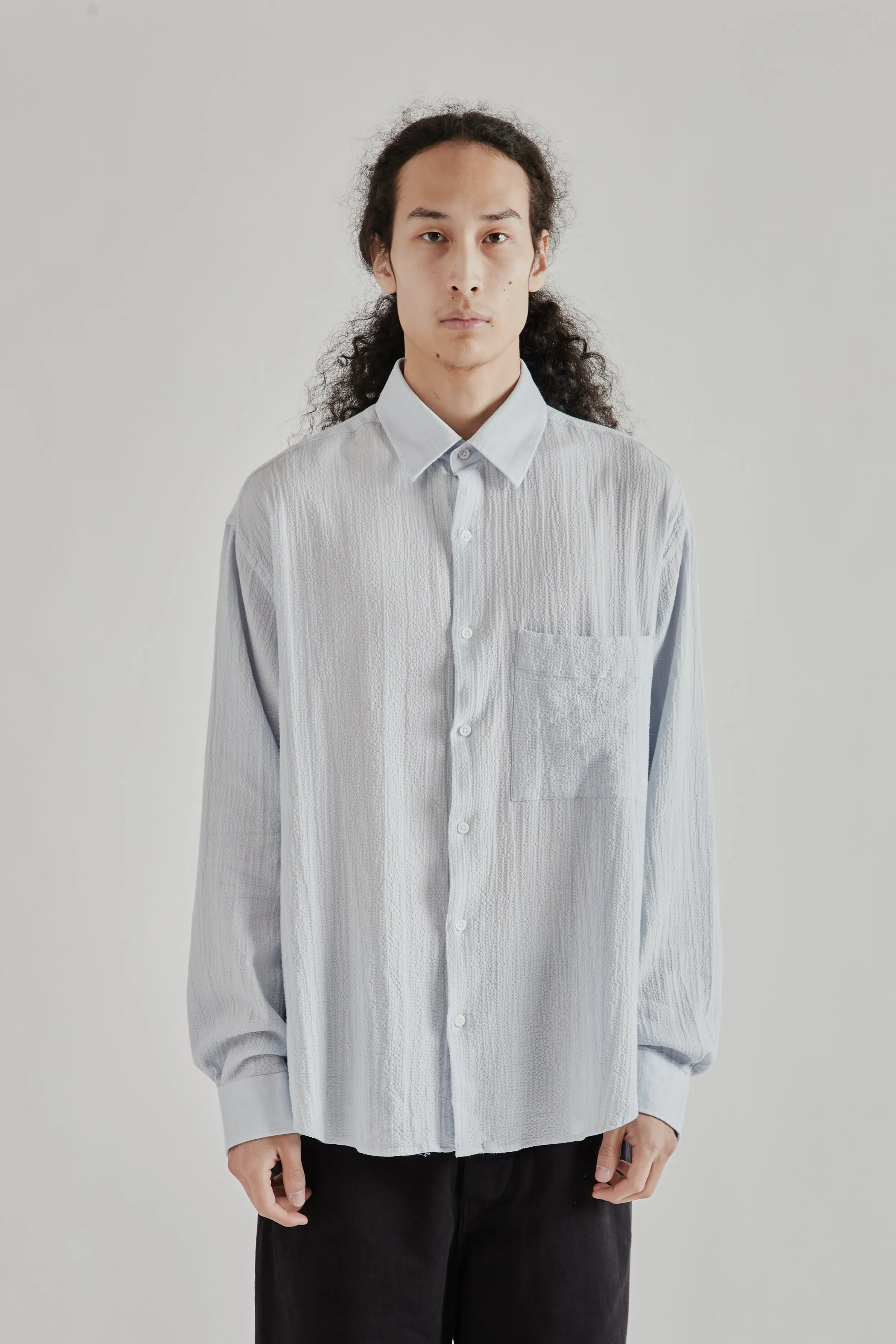 Oversized Seersucker Shirt - Light Blue sold by Wallace Mercantile