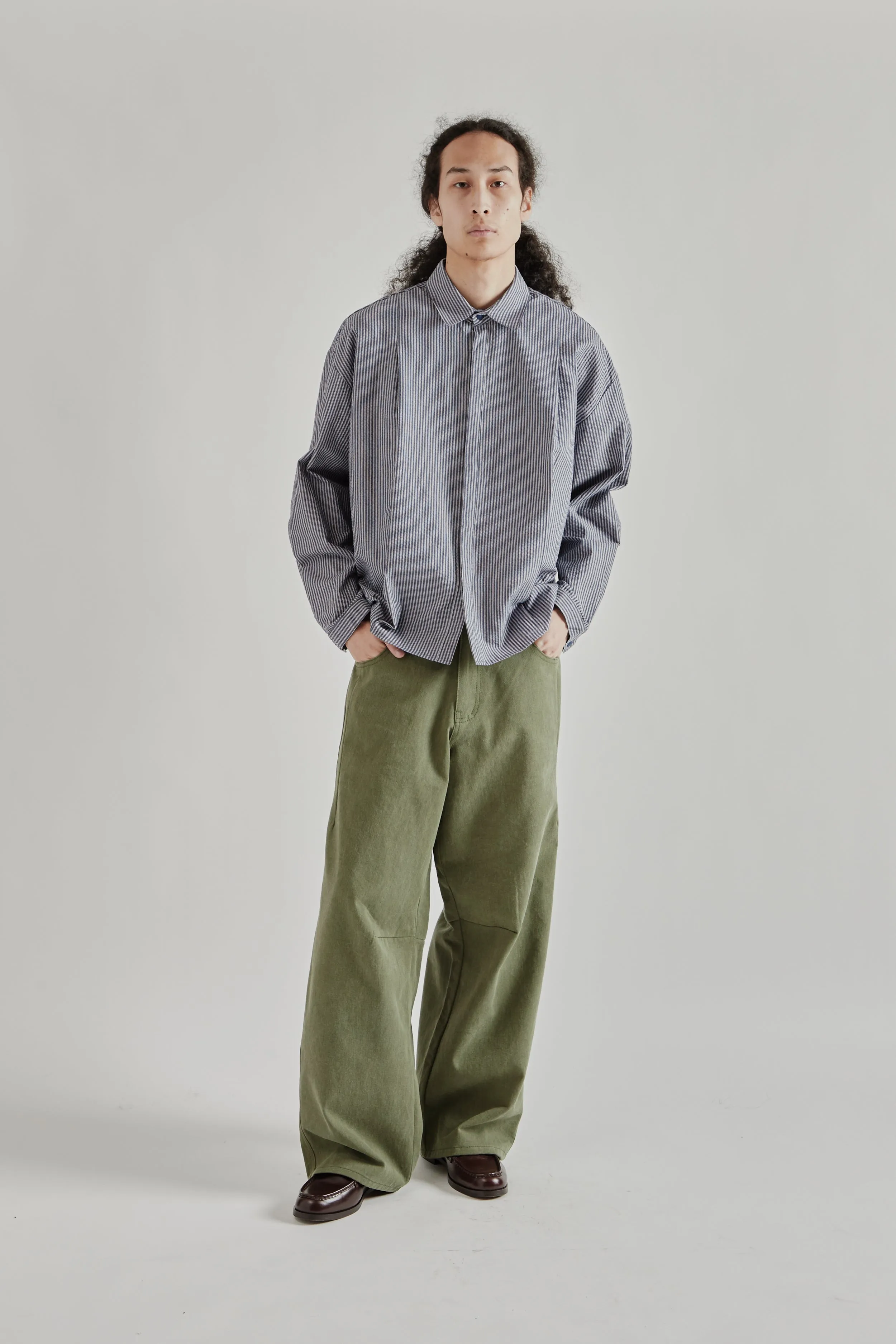 Boxy Pleated Shirt - Navy Stripe sold by Wallace Mercantile product image thumbnail 2