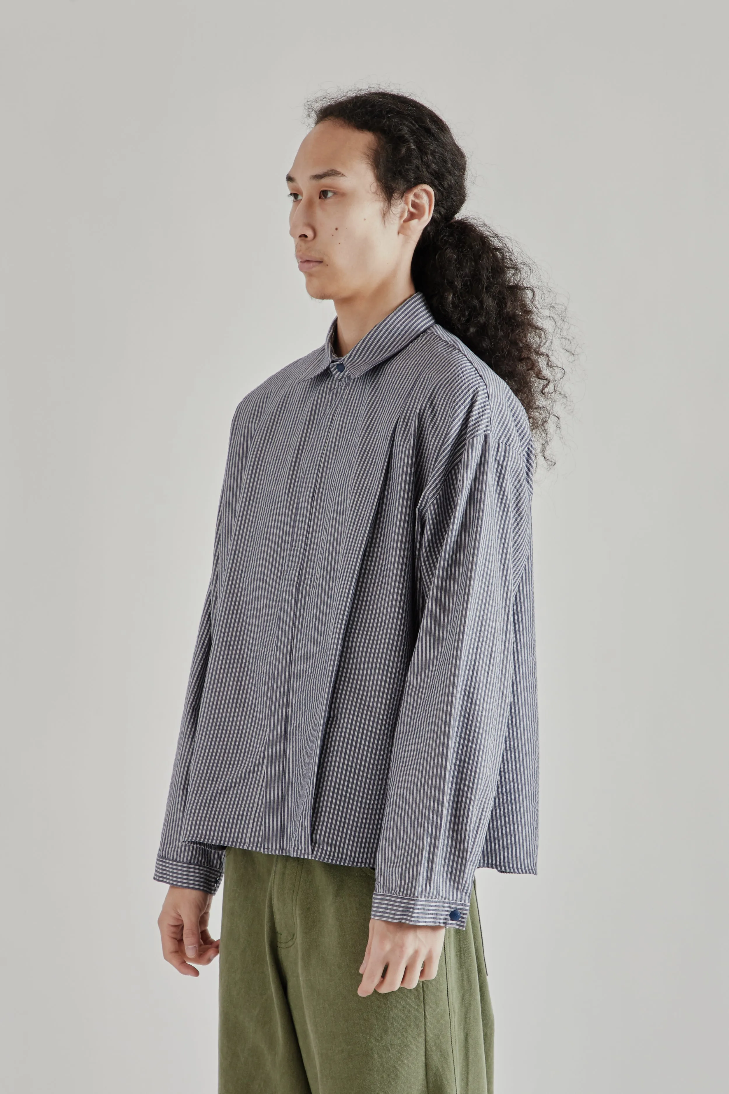 Boxy Pleated Shirt - Navy Stripe sold by Wallace Mercantile product image thumbnail 4