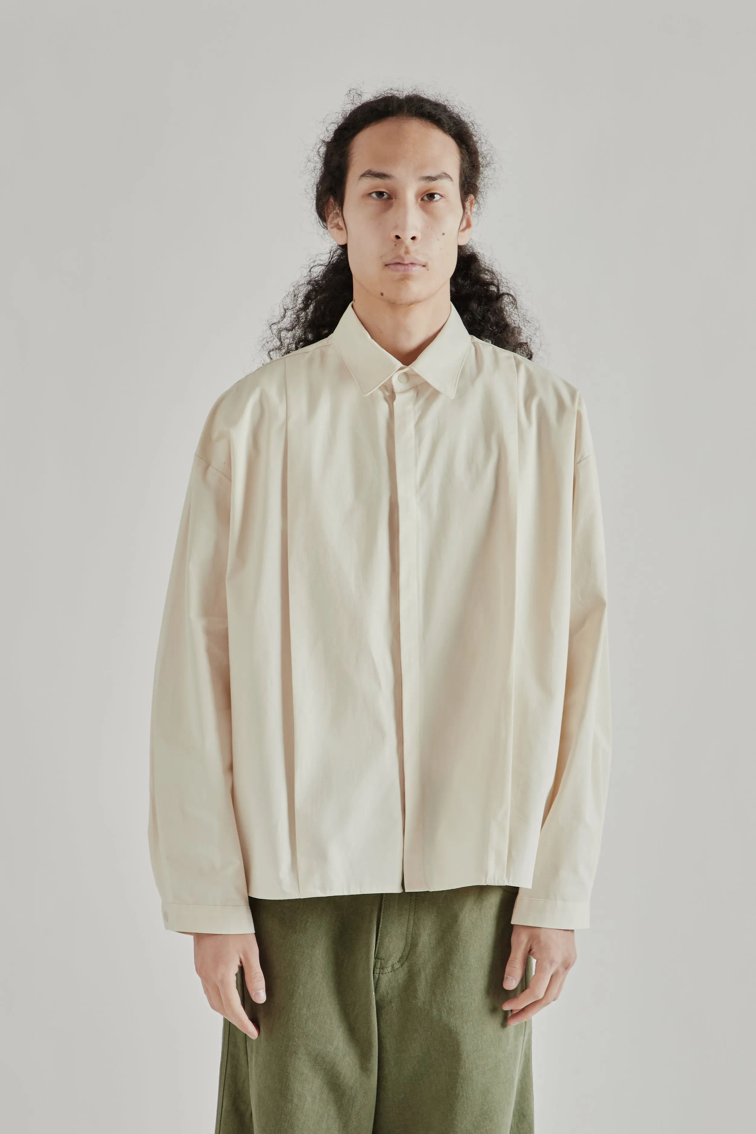 Boxy Pleated Shirt - Off White sold by Wallace Mercantile