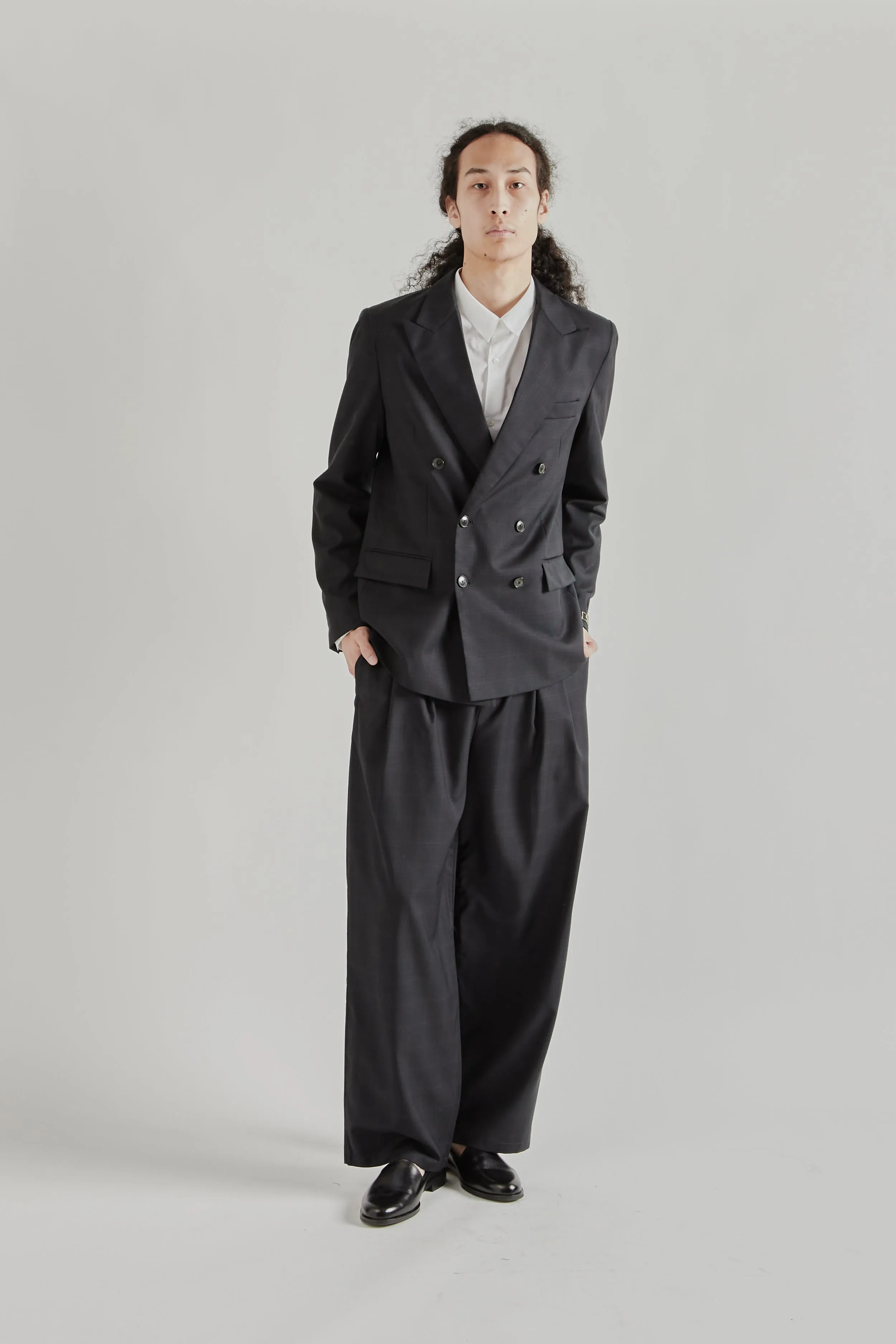 Double Breasted Peak Blazer - Checkered Black sold by Wallace Mercantile product image thumbnail 2