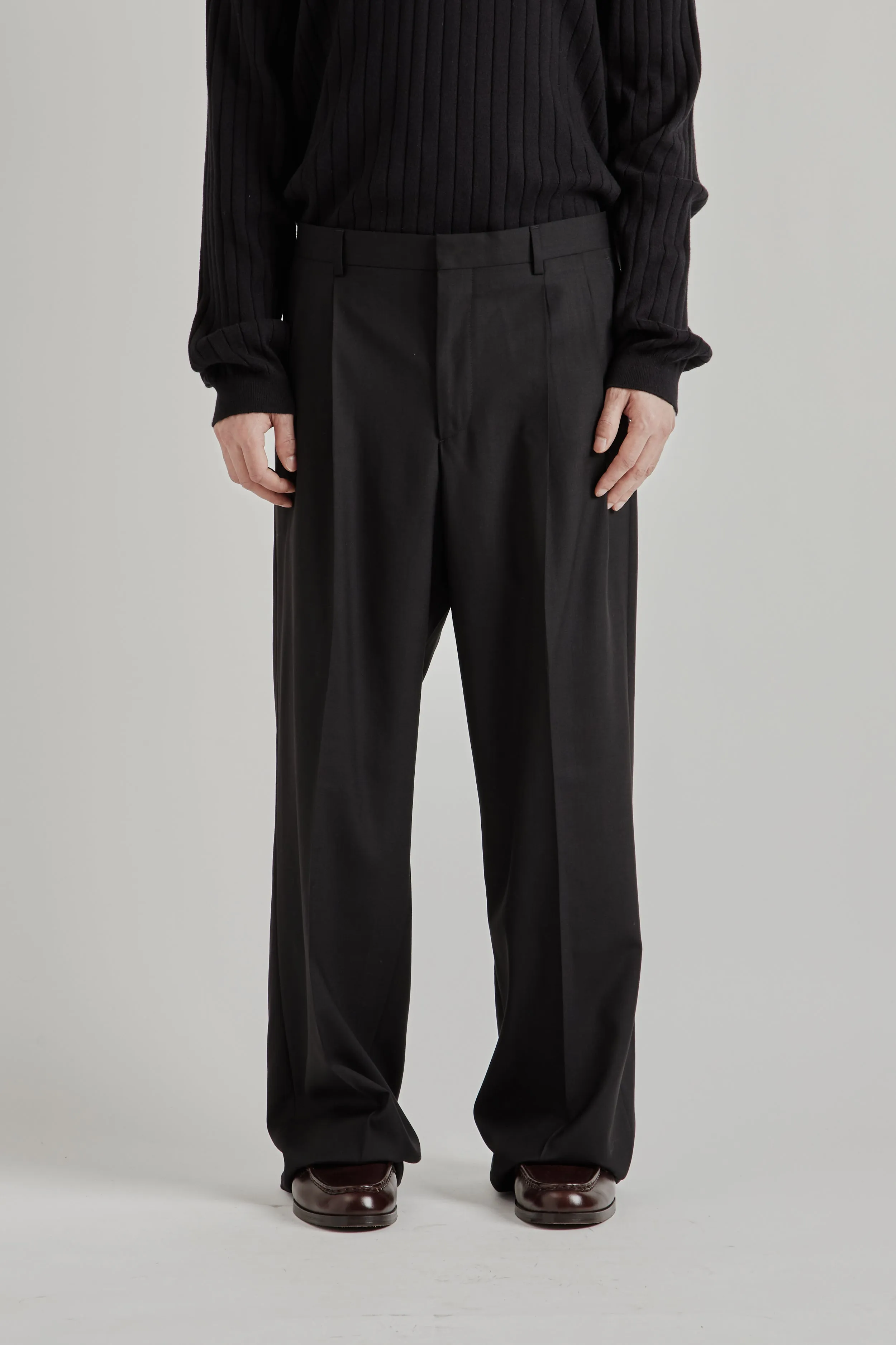Wide Pleated Trouser - Tropical Wool Black sold by Wallace Mercantile