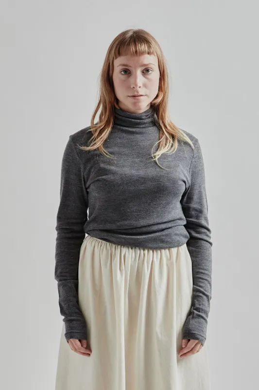 Wool Rib Turtle-Neck - Heather Charcoal made by Blurhms