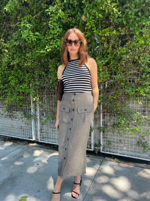 Classic Button Down Midi Cargo Skirt sold by Velvet House