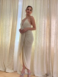 Time To Celebrate Champagne Midi Dress sold by Velvet House