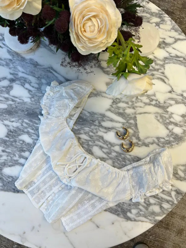 EYELET LACE BUTTON DOWN CORSET PINTUCK TOP sold by Velvet House