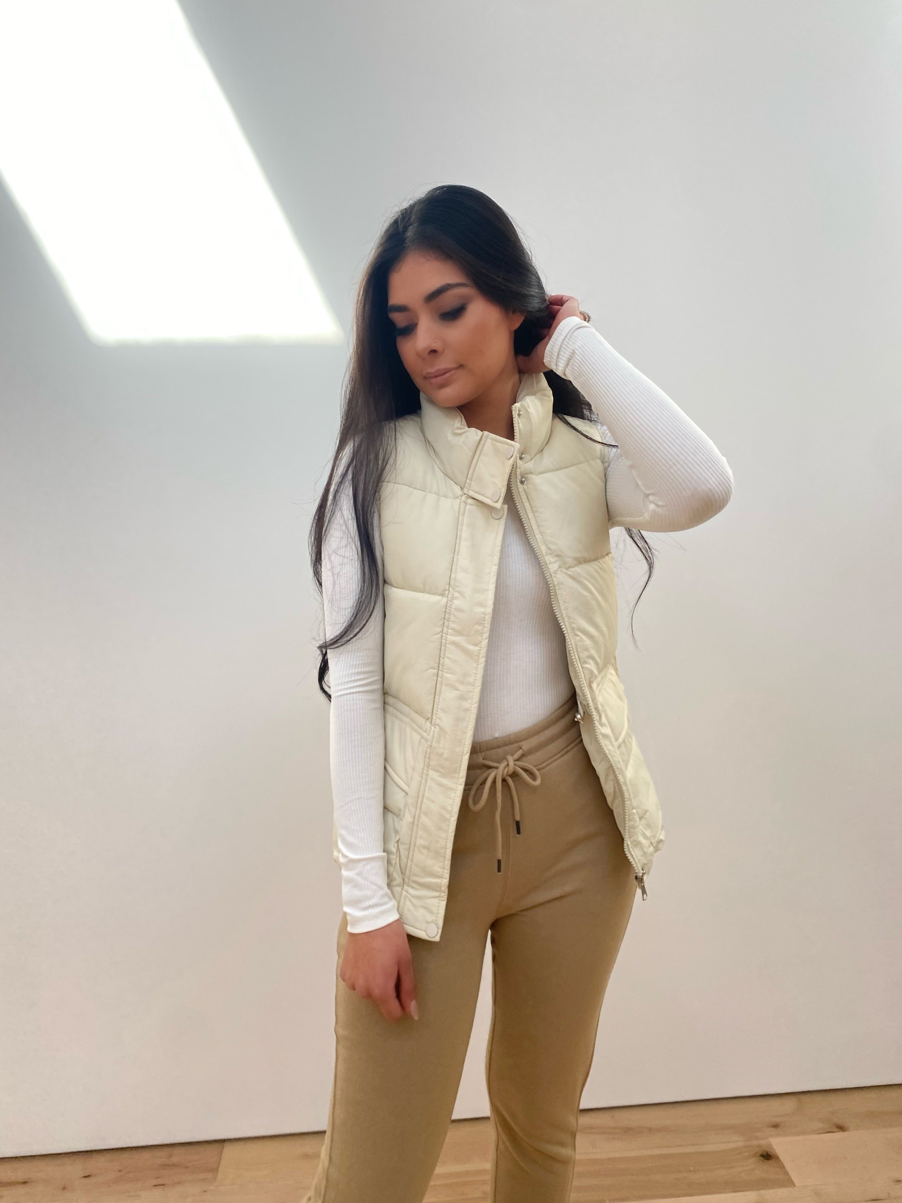Jacket Vest Puffer in Ivory sold by Velvet House product image thumbnail 2