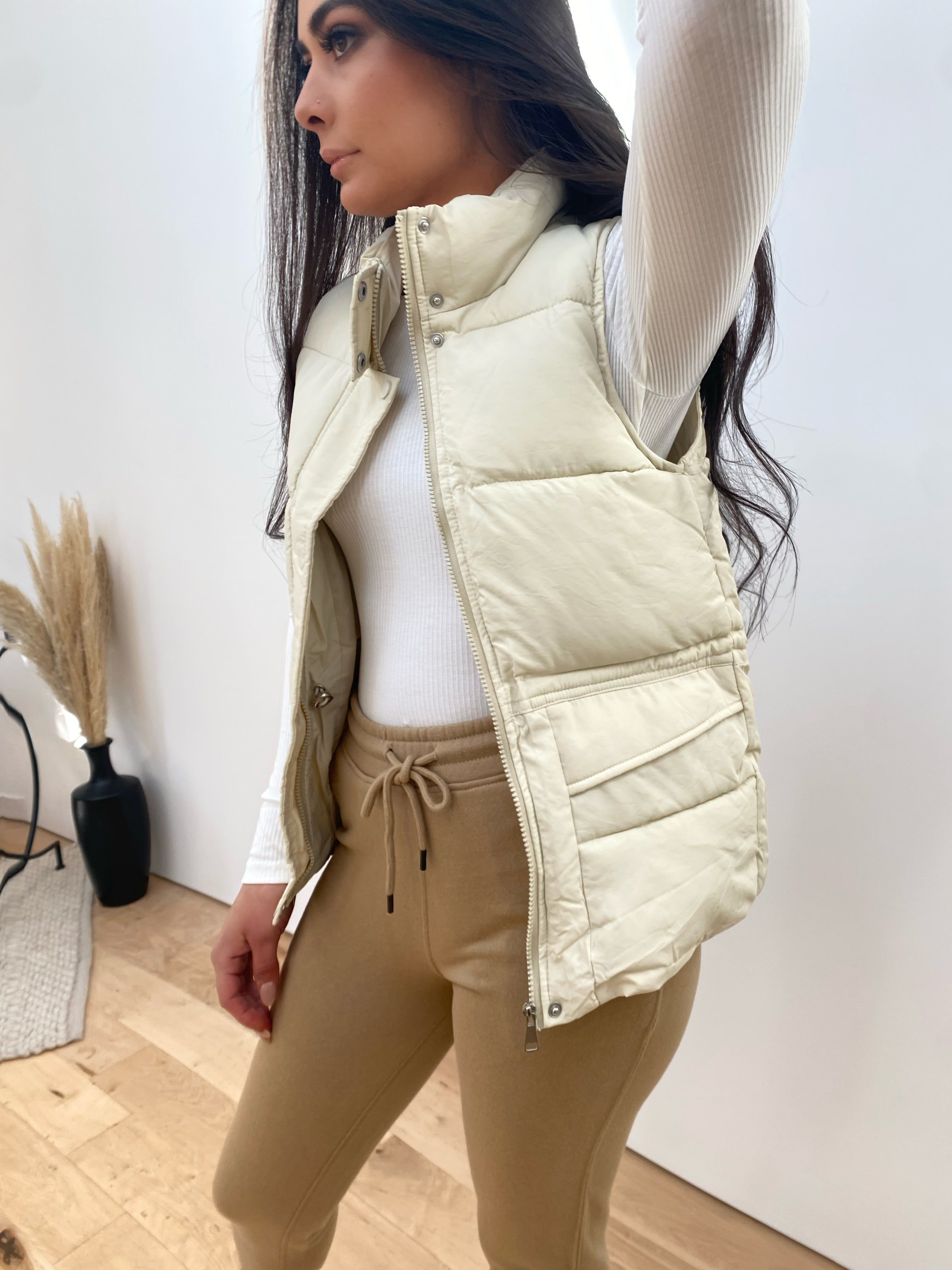 Jacket Vest Puffer in Ivory sold by Velvet House
