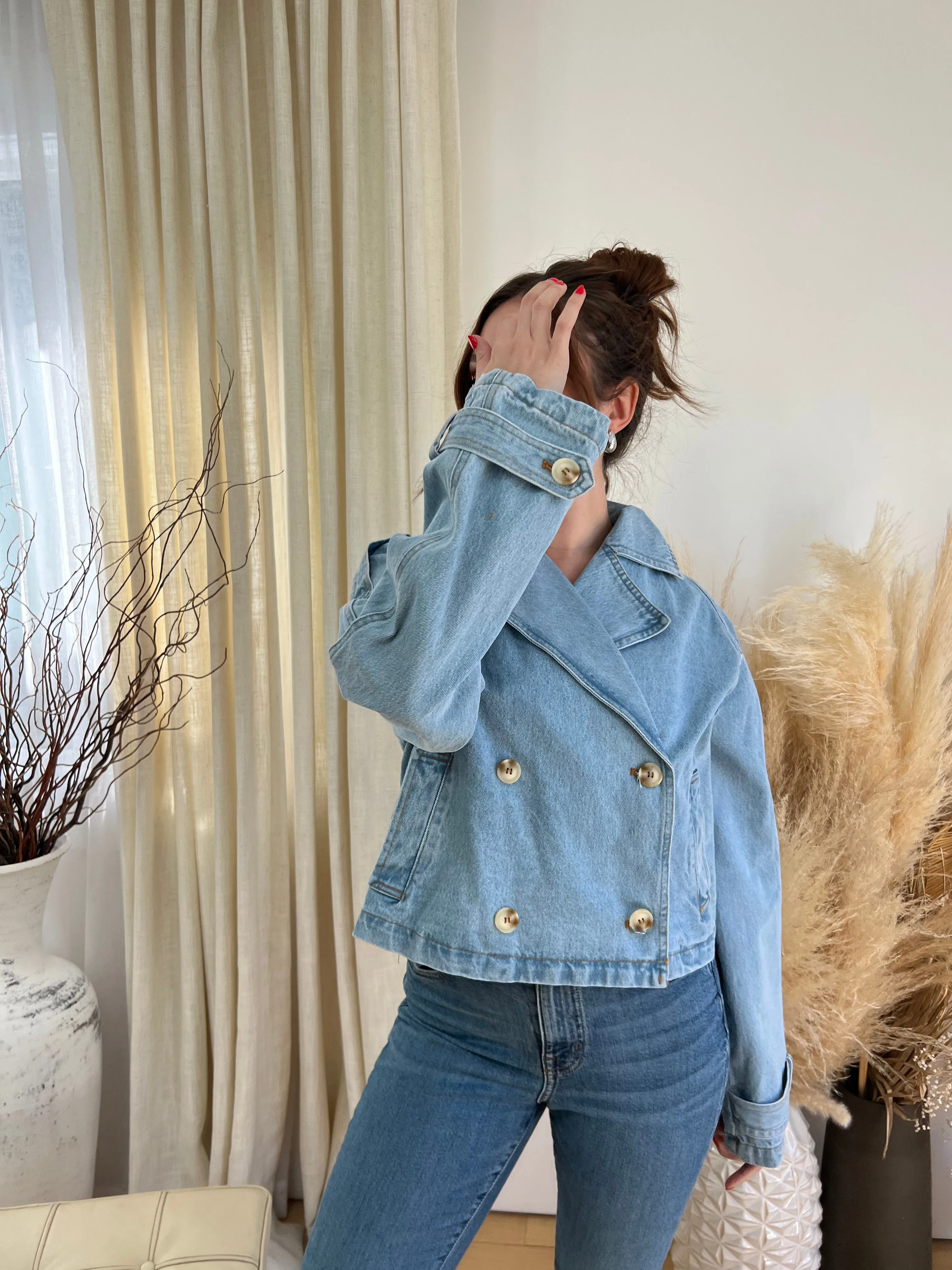Washed denim trench cropped jacket sold by Velvet House product image thumbnail 3