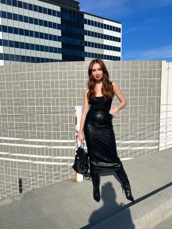 Angelina Faux Leather Midi Skirt sold by Velvet House
