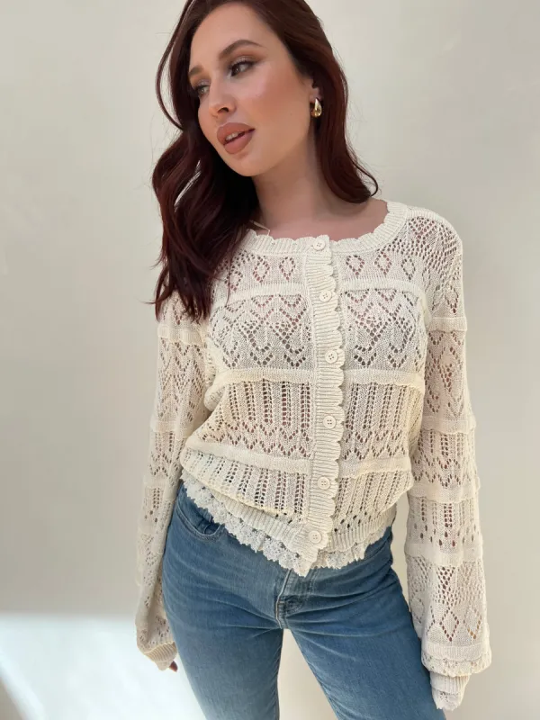 Pointelle Button Down Knit Cardigan sold by Velvet House