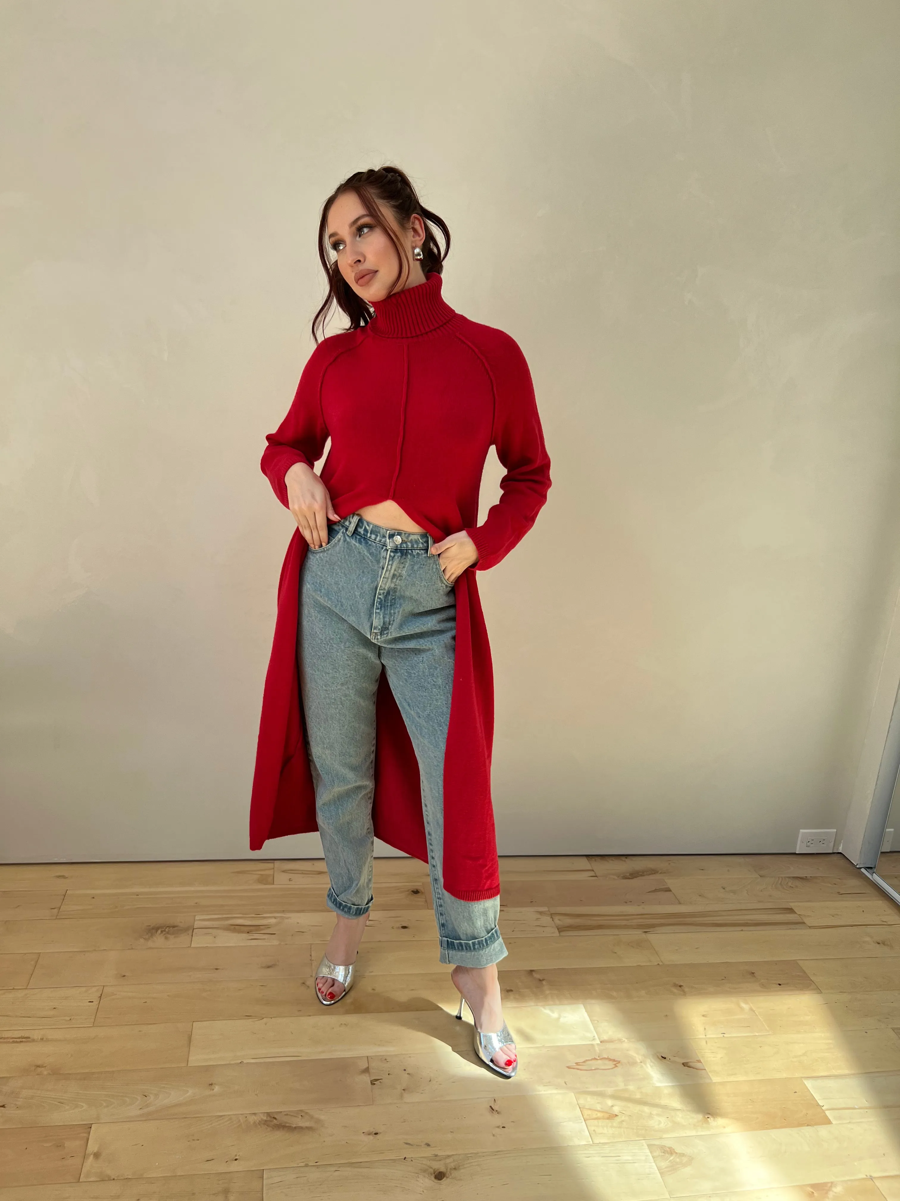 Turtleneck Tunic Sweater Dress with Slit sold by Velvet House product image thumbnail 2