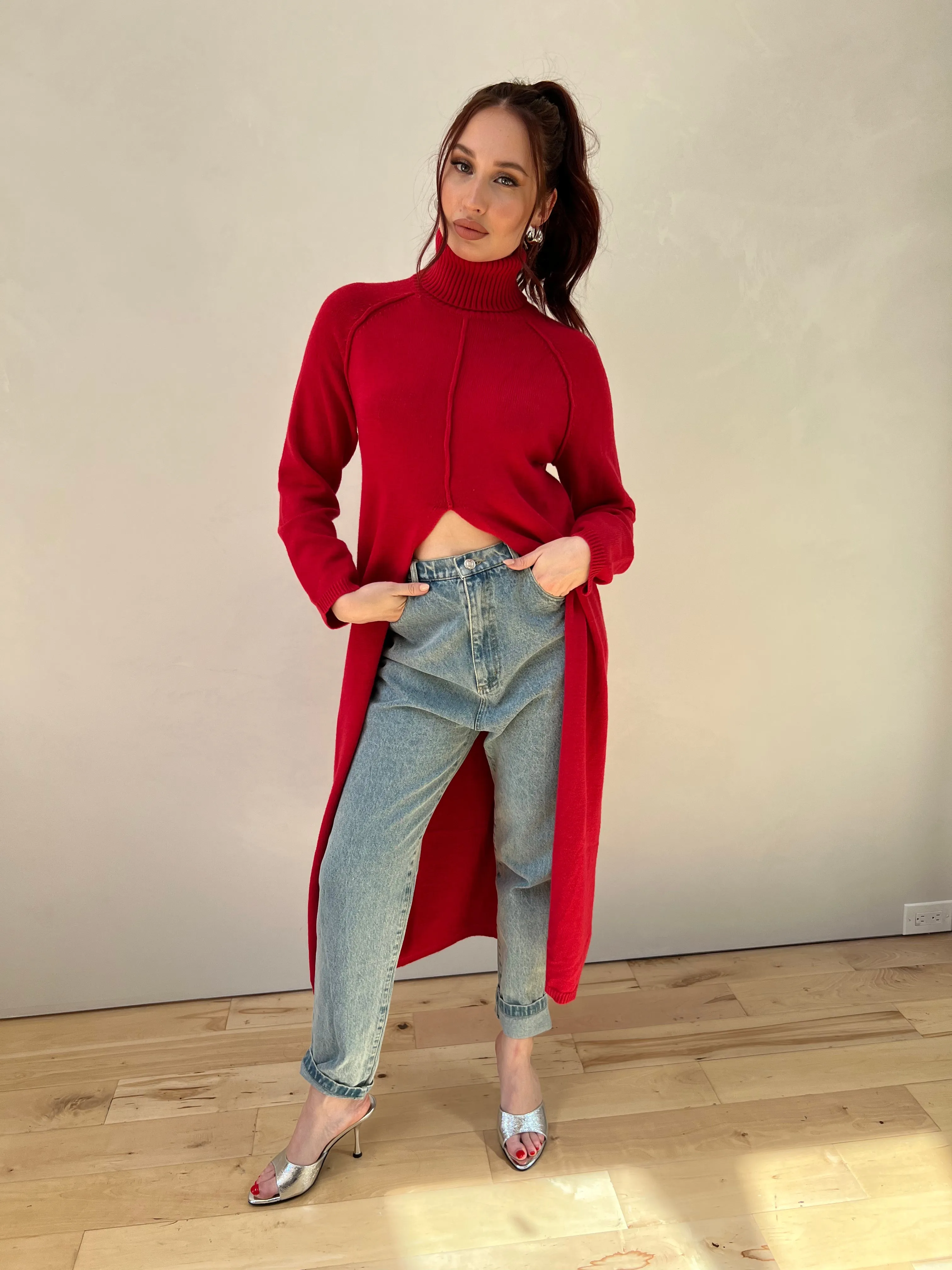 Turtleneck Tunic Sweater Dress with Slit sold by Velvet House product image thumbnail 5