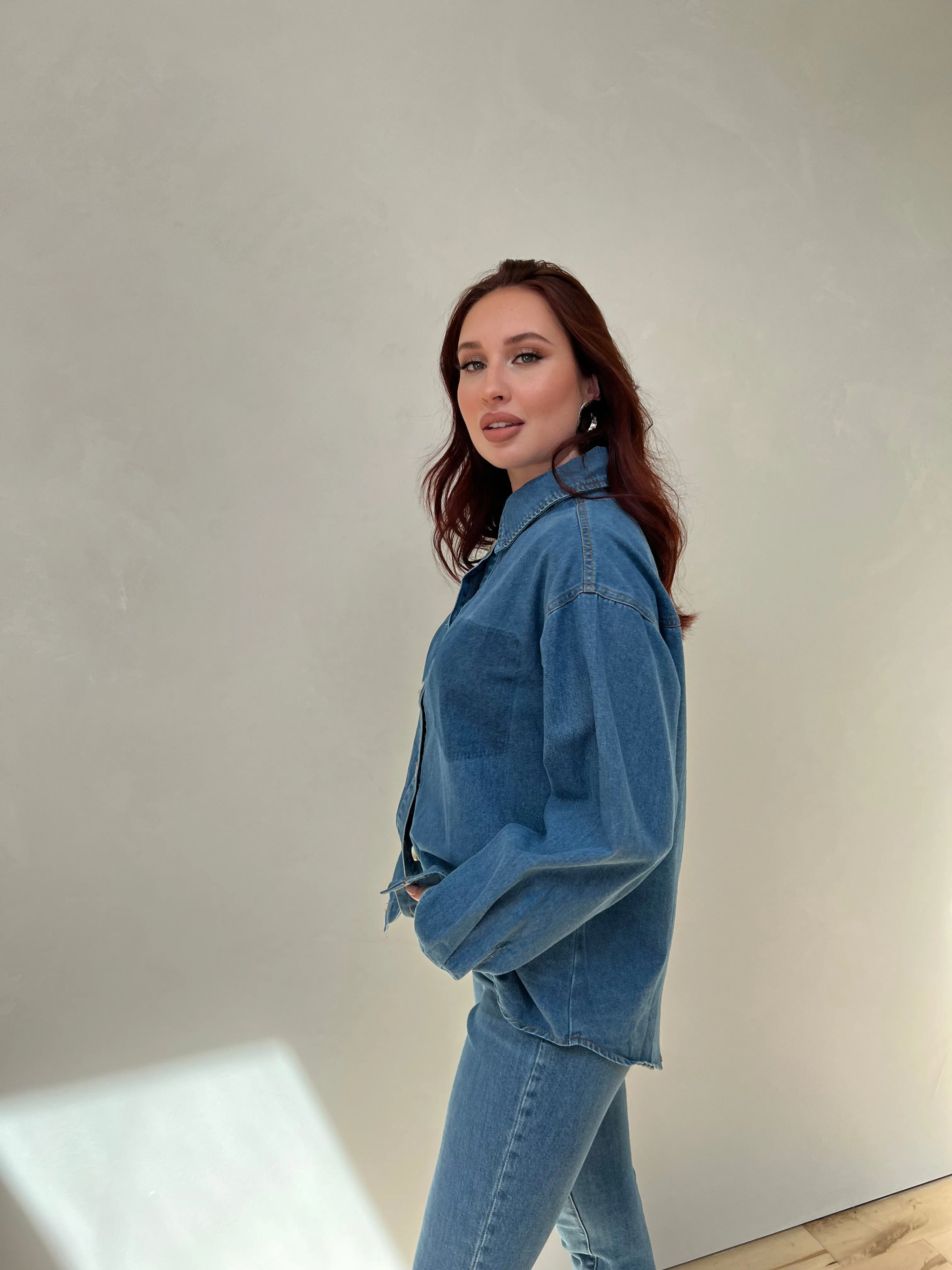 Buttoned Denim Shirt with Contract Shadow Pocket sold by Velvet House product image thumbnail 3