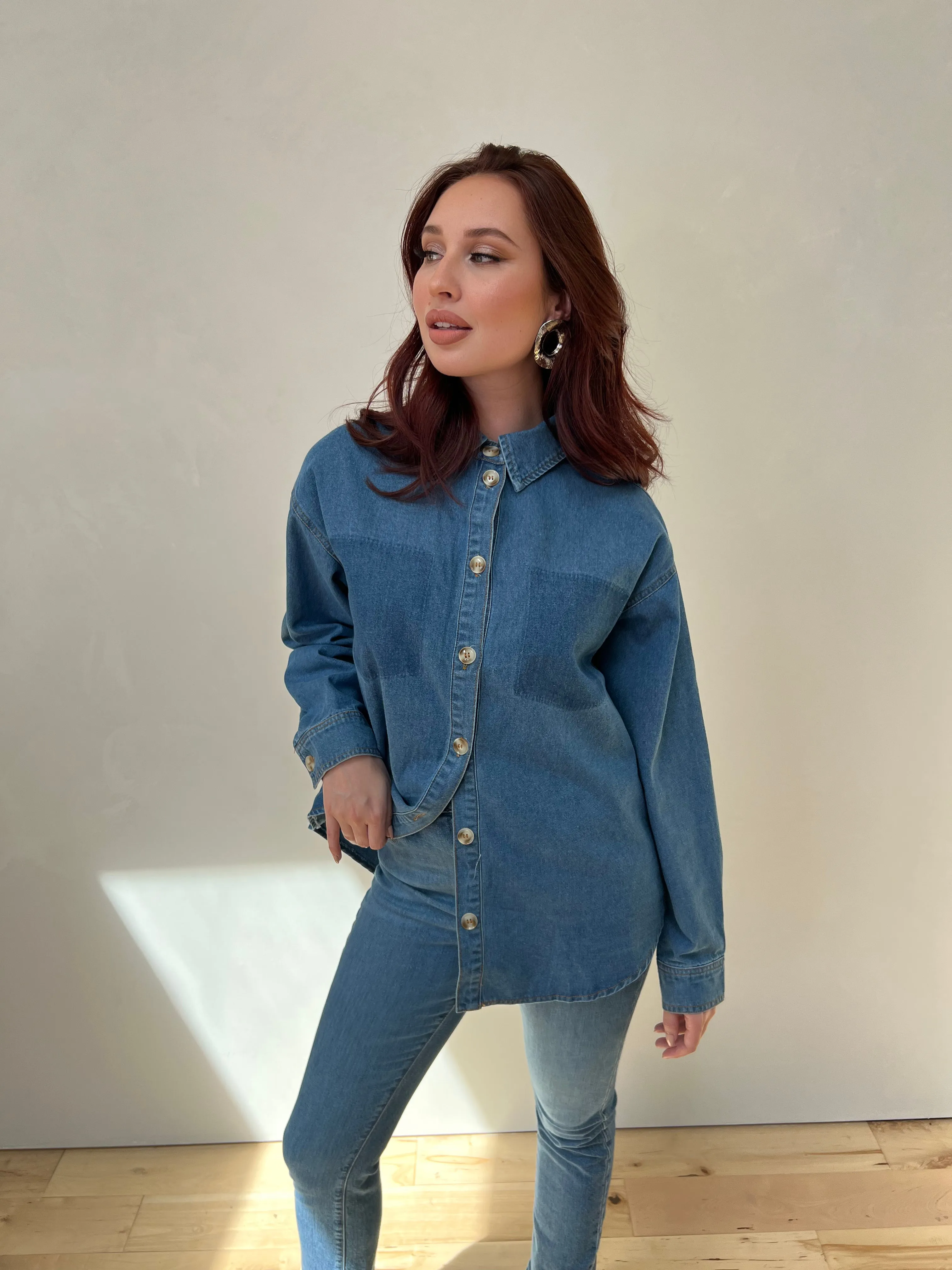 Buttoned Denim Shirt with Contract Shadow Pocket sold by Velvet House product image thumbnail 2