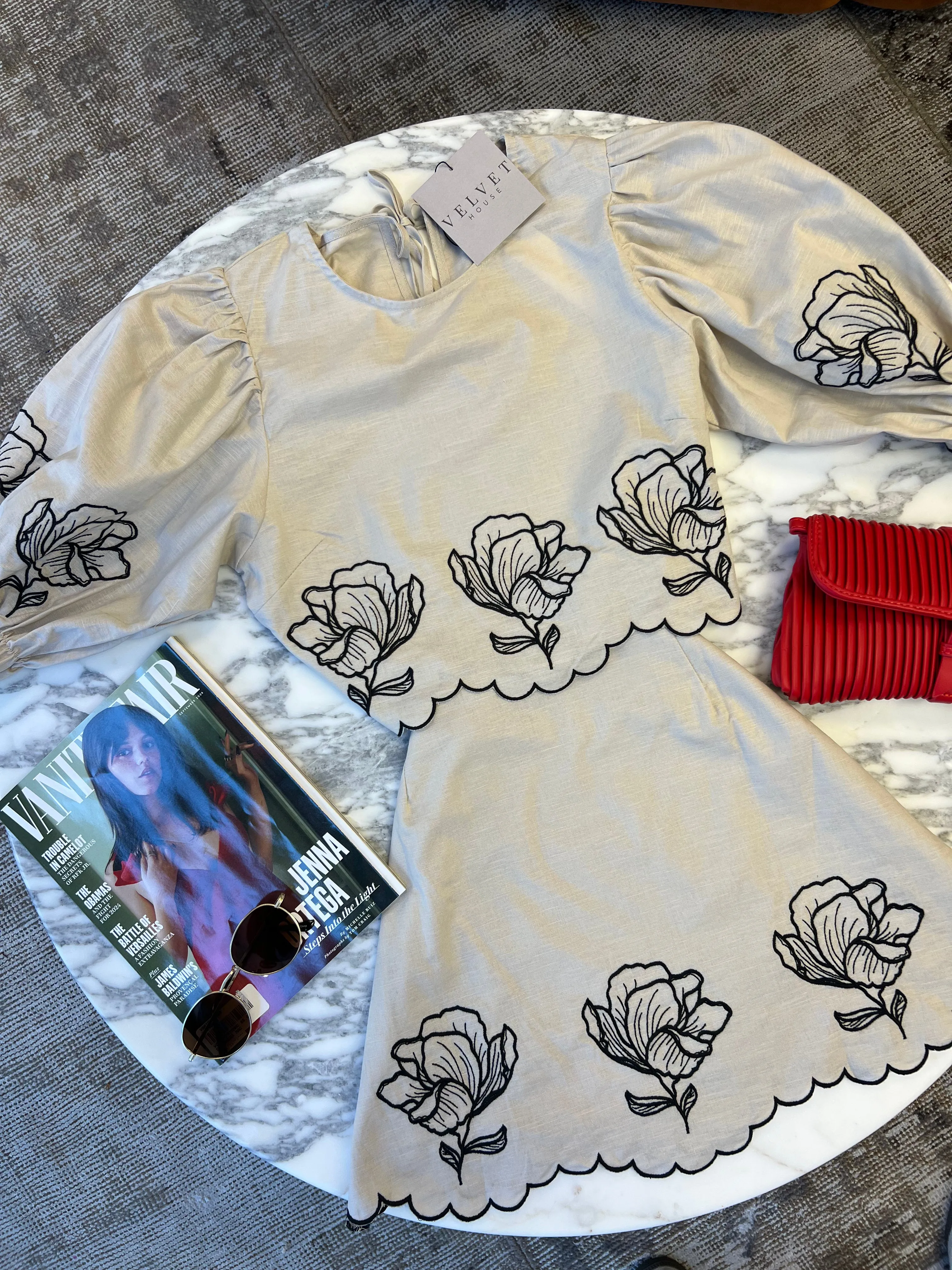 Embroidered Crop Top and Mini Skirt Set sold by Velvet House