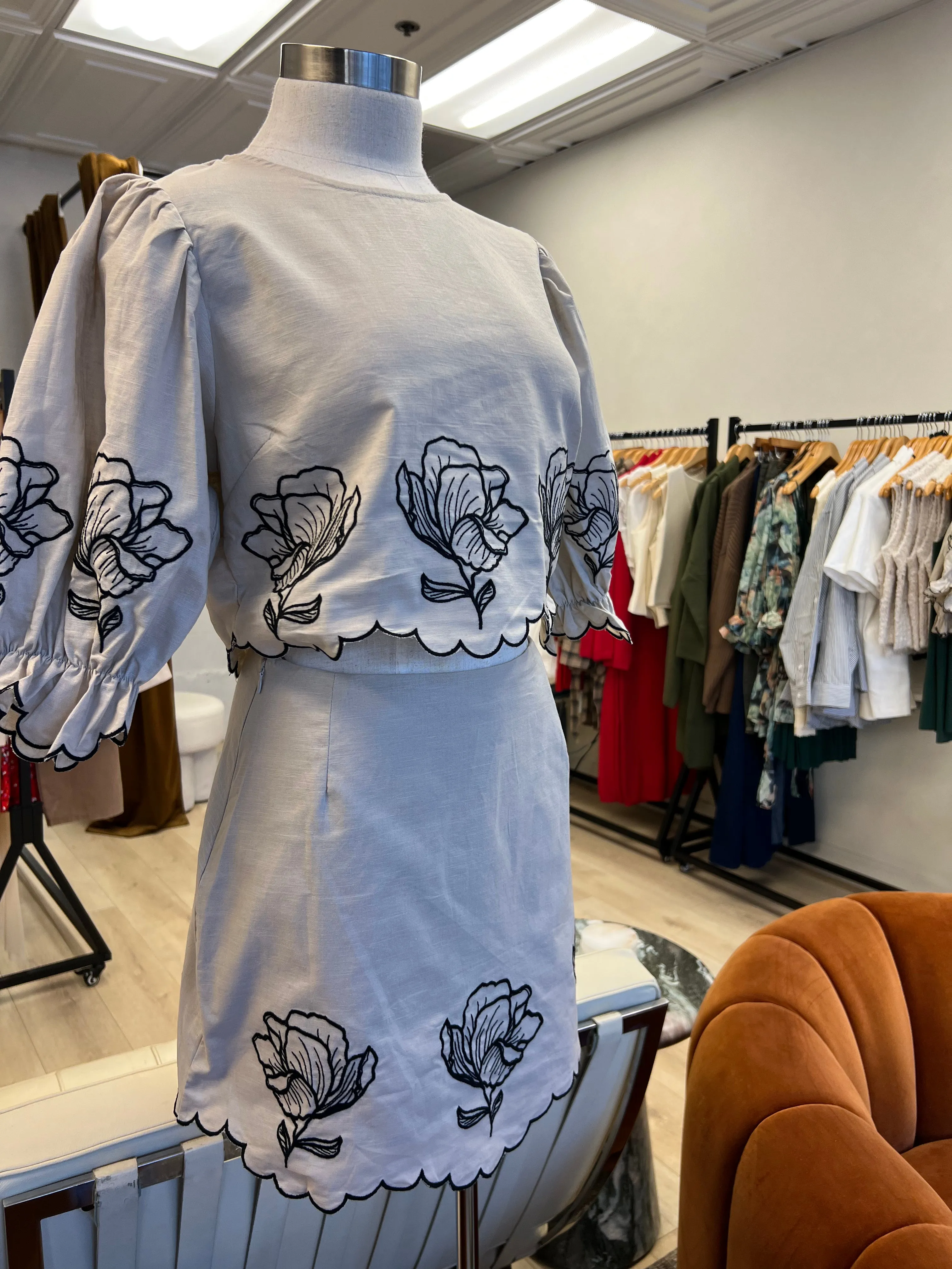 Embroidered Crop Top and Mini Skirt Set sold by Velvet House product image thumbnail 2