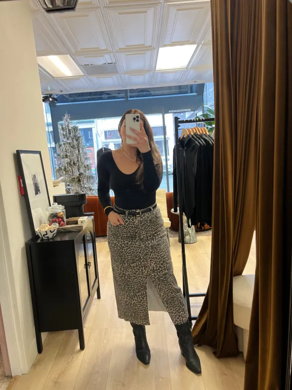 Leopard Print front Slit Skirt sold by Velvet House