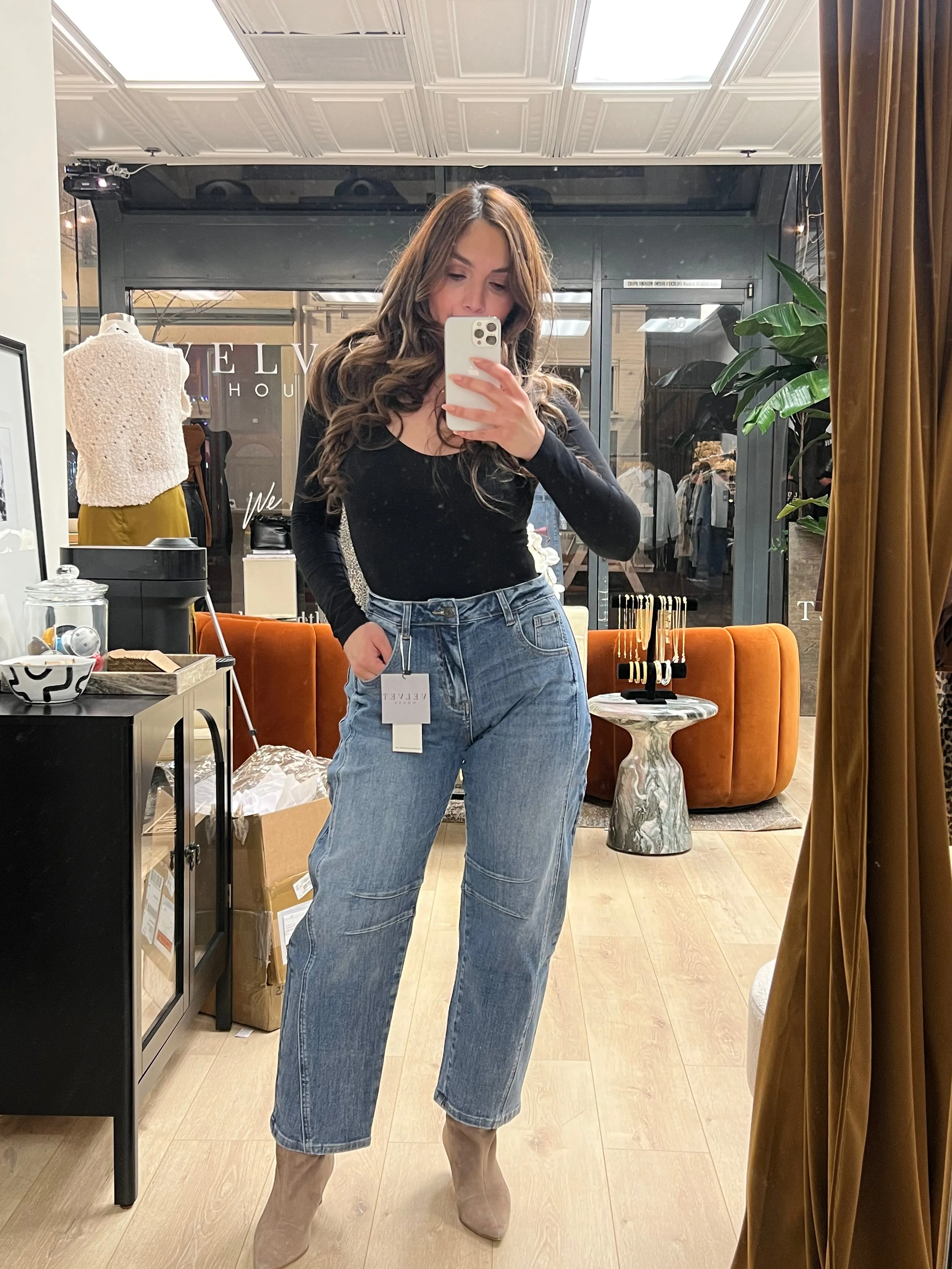 THE IT Girl Barrel Jeans sold by Velvet House