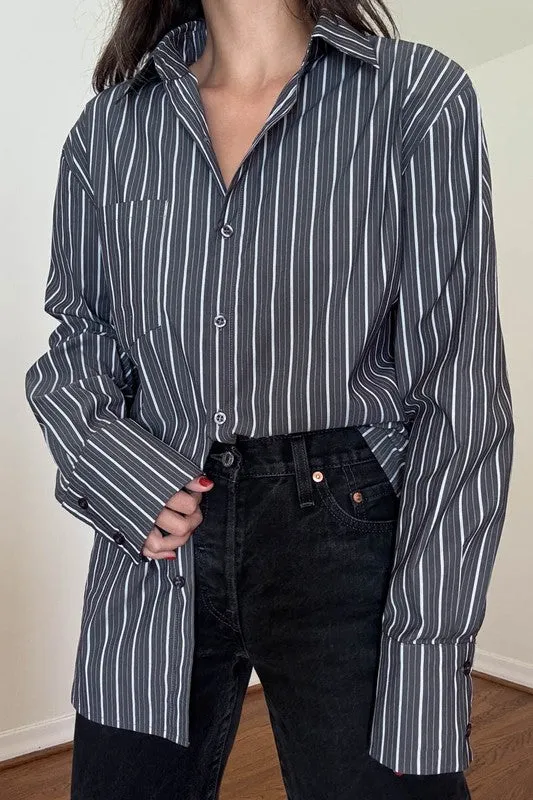 Oversized Stripe Poplin Shirt sold by Velvet House product image thumbnail 3