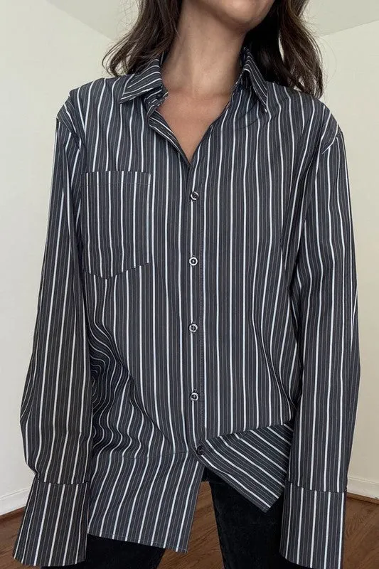 Oversized Stripe Poplin Shirt sold by Velvet House product image thumbnail 4