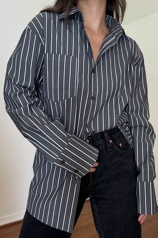 Oversized Stripe Poplin Shirt sold by Velvet House