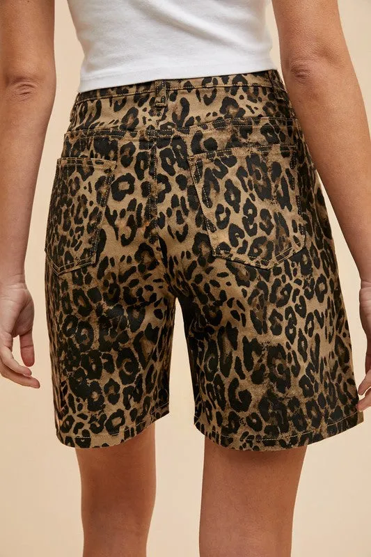 Stretch Leopard Print Bermuda Denim Mom Shorts sold by Velvet House product image thumbnail 4