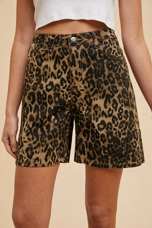 Stretch Leopard Print Bermuda Denim Mom Shorts sold by Velvet House