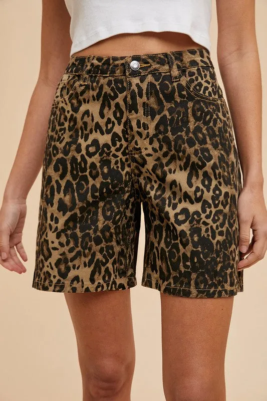 Stretch Leopard Print Bermuda Denim Mom Shorts sold by Velvet House product image thumbnail 2