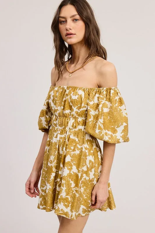 Floral Print Linen Mini Dress With Puff Sleeves sold by Velvet House product image thumbnail 2