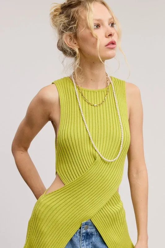 Criss-cross Waist Wrap Cut-out Sweater Top- Lime sold by Velvet House