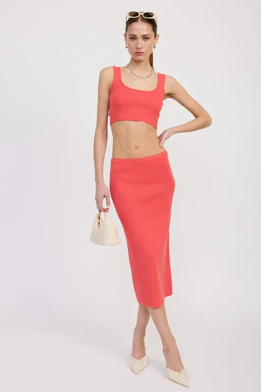 Coral Mid Pencil Skirt With Slit sold by Velvet House