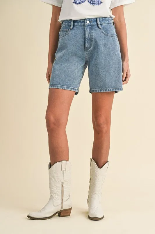 Stretch High Waist Bermuda Denim Mom Shorts sold by Velvet House product image thumbnail 4