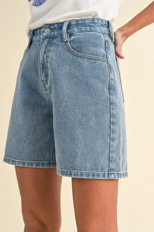 Stretch High Waist Bermuda Denim Mom Shorts sold by Velvet House