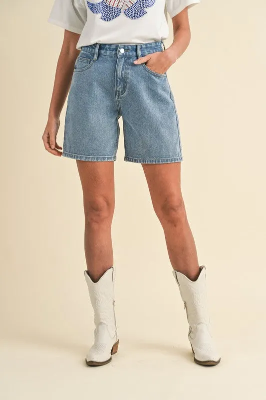 Stretch High Waist Bermuda Denim Mom Shorts sold by Velvet House product image thumbnail 2