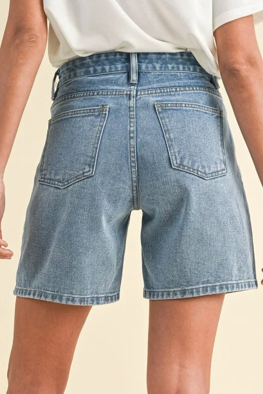 Stretch High Waist Bermuda Denim Mom Shorts sold by Velvet House product image thumbnail 3