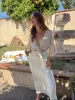 Pastel Butter Maxi Skirt with side Slit sold by Velvet House