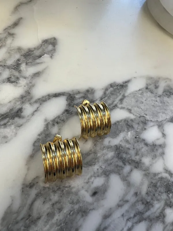 Gold Dipped Wide Ribbed Hoop Earrings sold by Velvet House