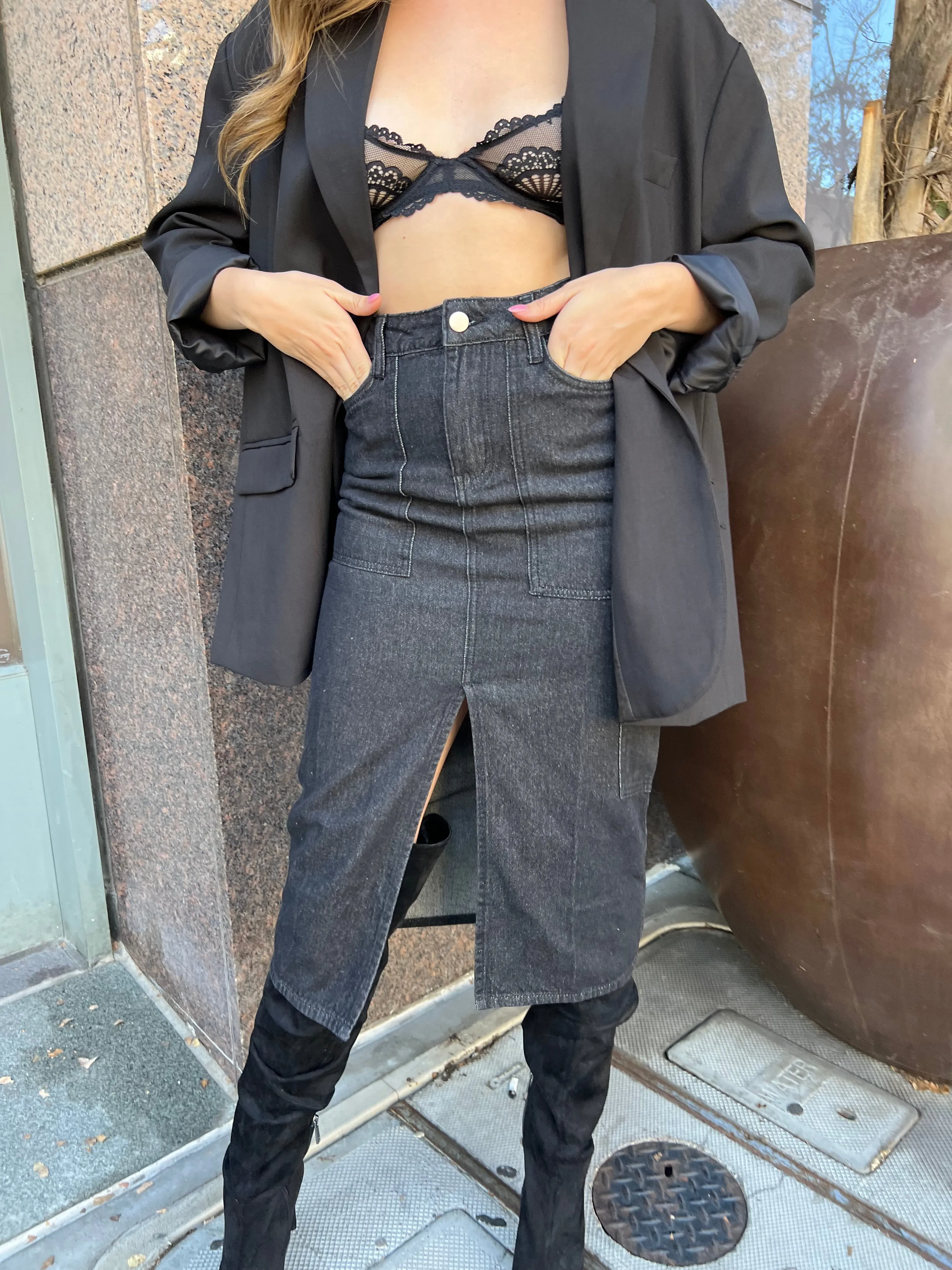 Cargo Denim Midi Skirt with Pockets sold by Velvet House product image thumbnail 3