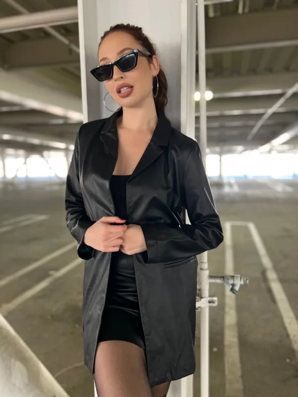 Boss Babe Faux Leather Blazer sold by Velvet House