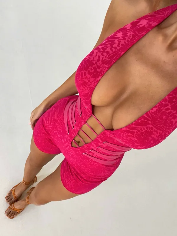 SAWYER PLAYSUIT PINK BURNOUT sold by Outcast Clothing