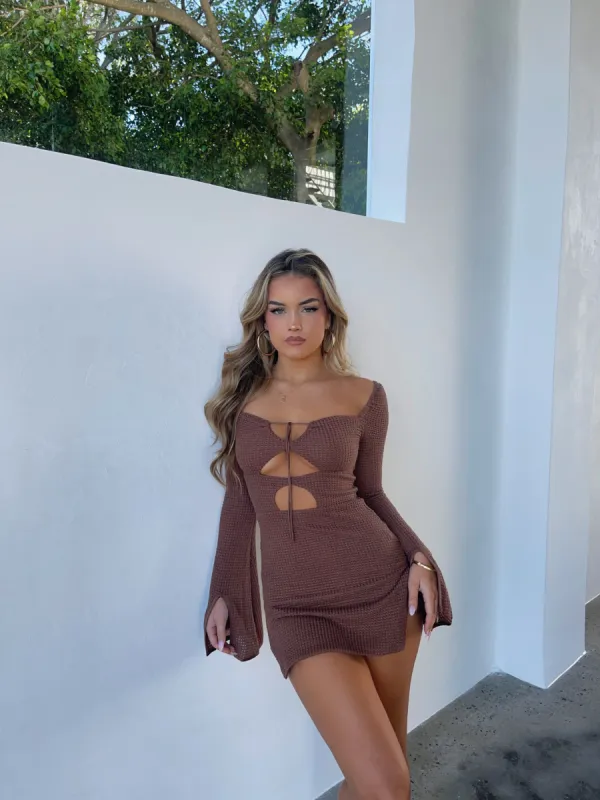 APRIL MINI DRESS MOCHA - OUTCAST EXCLUSIVES sold by Outcast Clothing