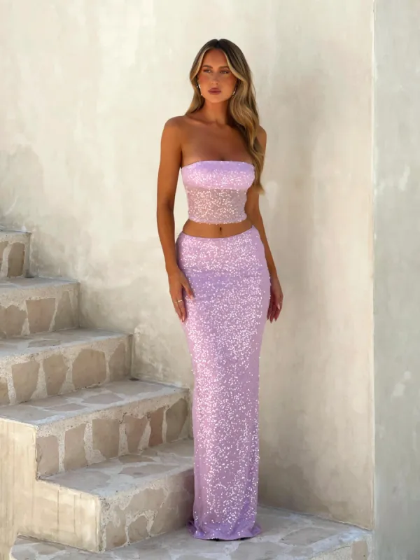 KARA MAXI SKIRT LILAC SEQUIN sold by Outcast Clothing