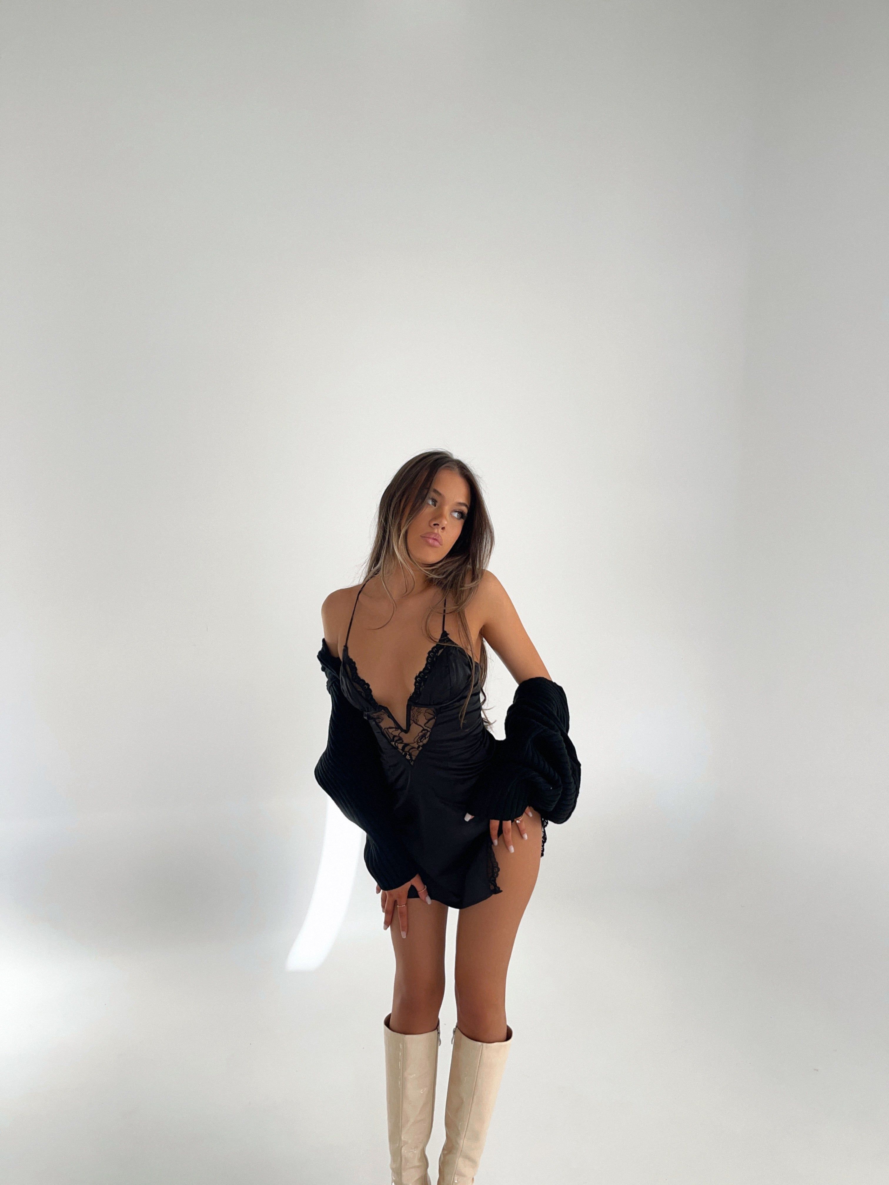 CHAMPAGNE SLIP MINI DRESS BLACK - OUTCAST EXCLUSIVES sold by Outcast Clothing