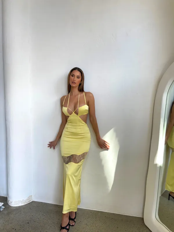 CAROLINE SATIN MAXI DRESS YELLOW - OUTCAST EXCLUSIVES sold by Outcast Clothing